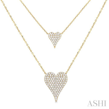 3/4 Ctw 2-Layered Heart Shape Single Cut Diamond Fashion Necklace in 14K Yellow Gold